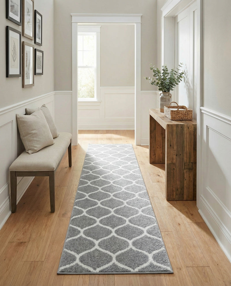 Trellis Mosaic Collection Area Rug -  Pergolatown (Light Gray) Runner Light Gray  lifestyle 46