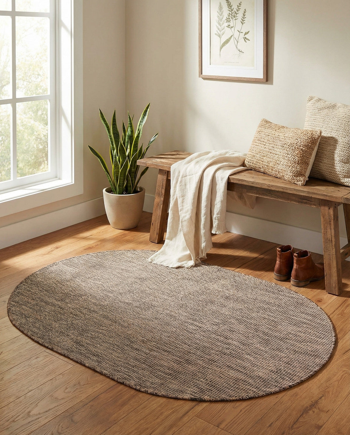 Seaside Serenity Collection Area Rug - Veranda (Light Brown) Oval Light Brown  lifestyle 100