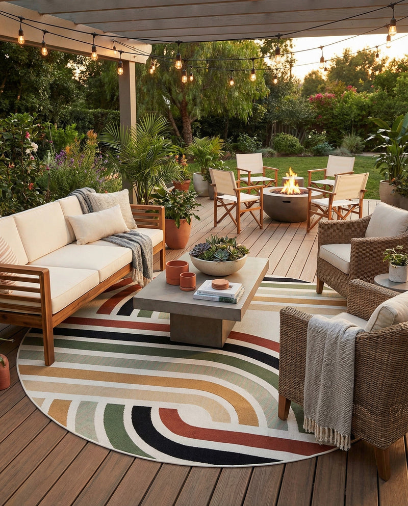 Urban Terrace Collection Area Rug -  Piazza Round Multi  lifestyle 52