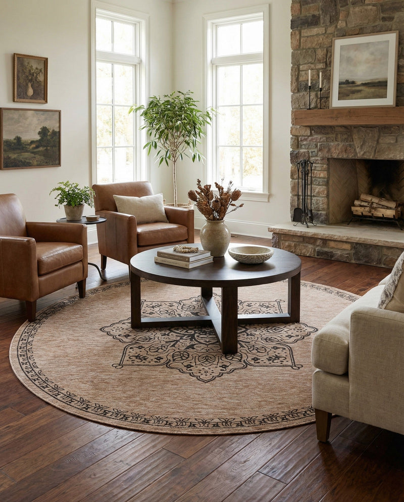 Patio Heritage Collection Area Rug -  Charleston (Beige) Round Beige  lifestyle 63