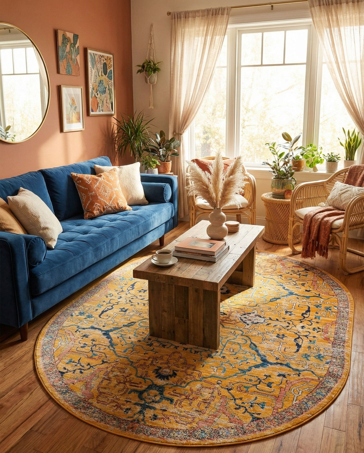 Seville Stripes Collection Area Rug -  Malaga (Yellow) Oval Yellow  lifestyle 84