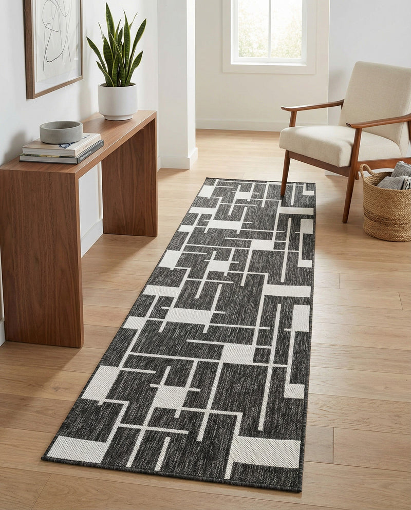 Urban Terrace Collection Area Rug -  Parkside Runner Black and White  lifestyle 60