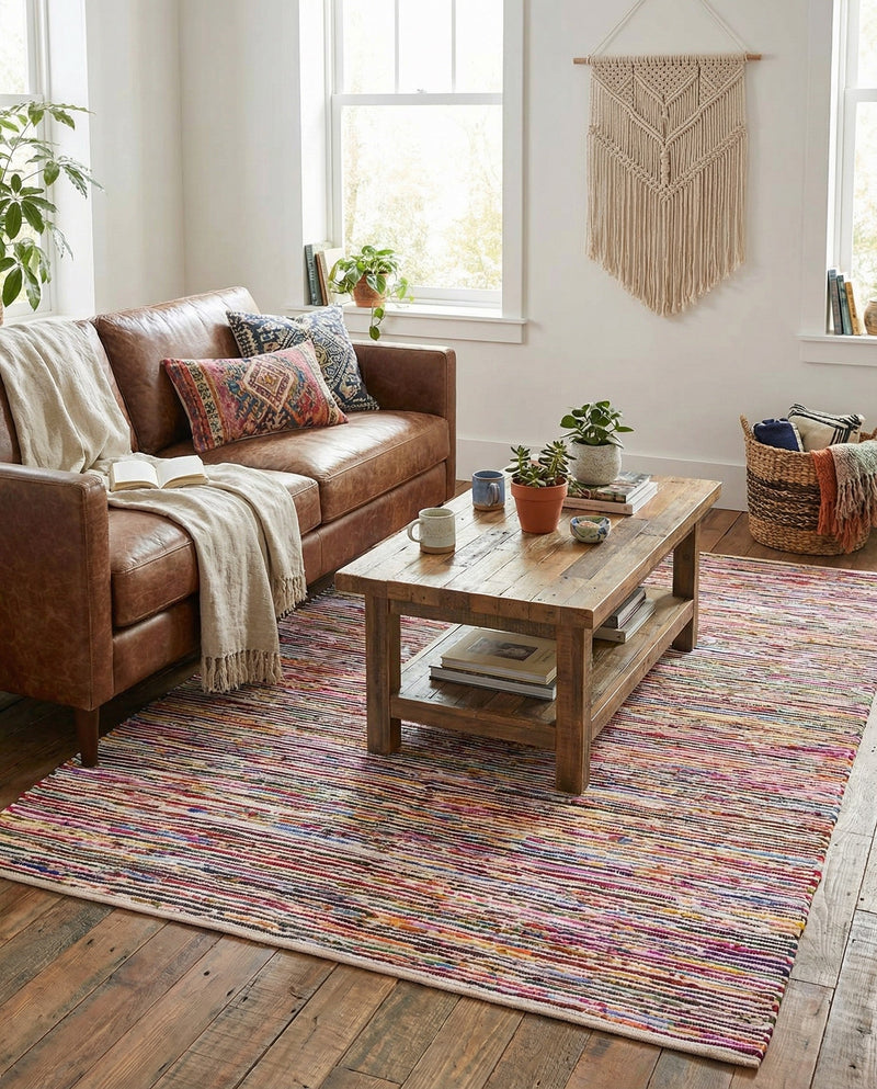 Thar Cotton Collection Area Rug - Alleppey Rectangle Multi White  lifestyle 35