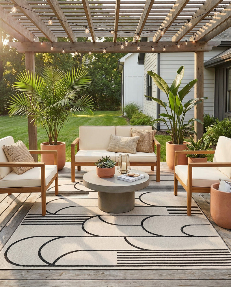 Urban Terrace Collection Area Rug -  Greenwich Rectangle White and Black  lifestyle 30