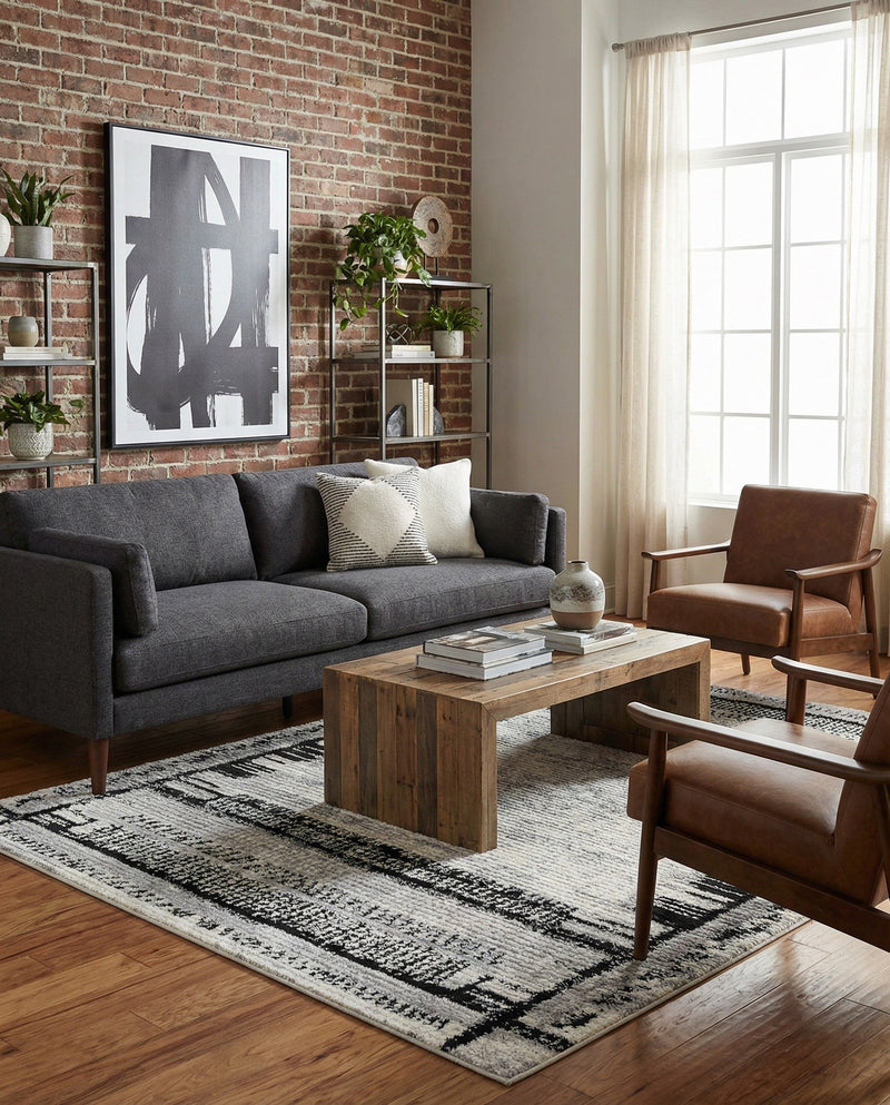 Marrakech Mosaic Collection Area Rug -  Sahara Rectangle Black and White  lifestyle 14