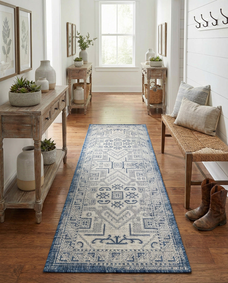 Tribal Terrace Treasures Collection Area Rug - Mayan Marina (Blue) Runner Blue  lifestyle 77