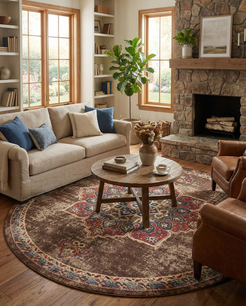 Eden Oasis Collection Area Rug -  Tranquility (Chocolate Brown) Round Chocolate Brown  lifestyle 40