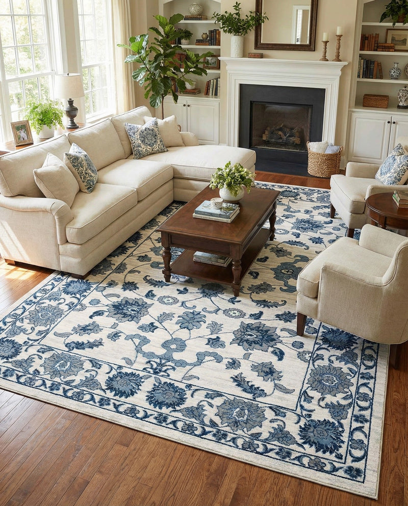 Charleston Elegance Collection Area Rug -  Seaport (White Blue) Rectangle White Blue  lifestyle 6