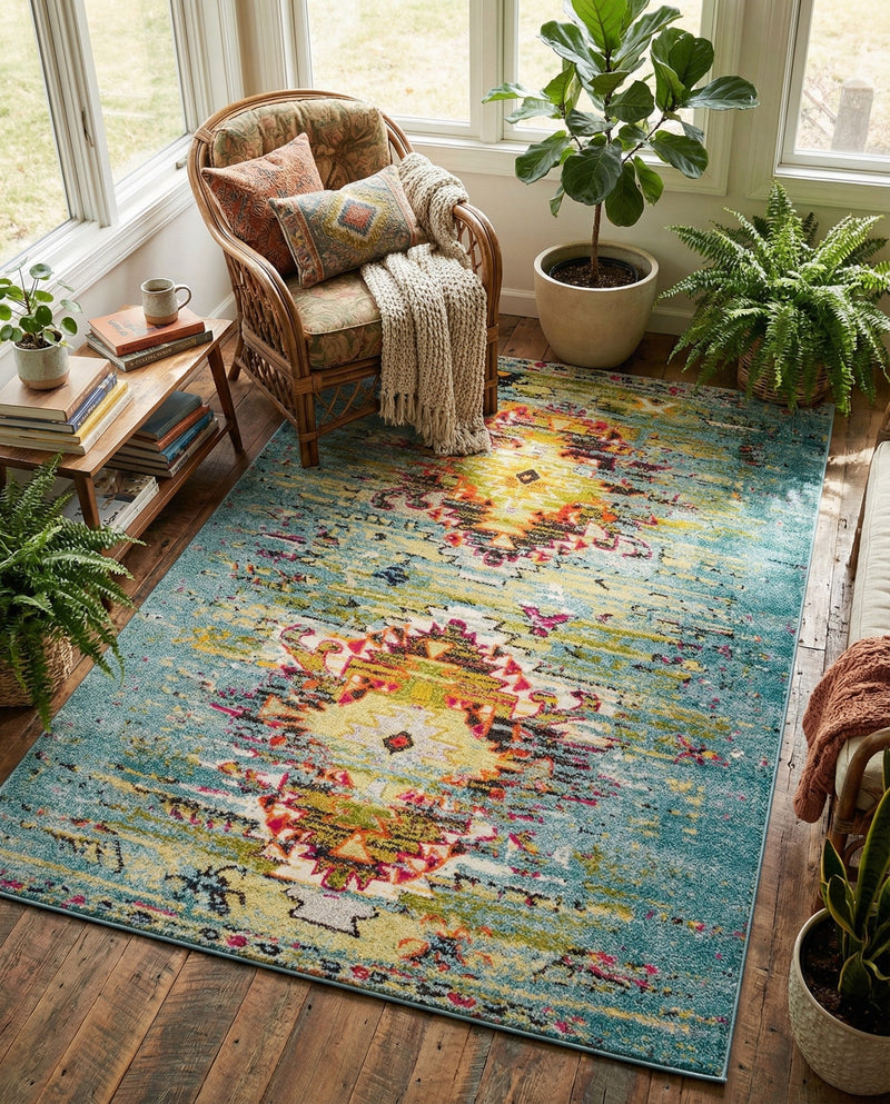 Venetian Tapestry Collection Area Rug -  SanMarco Rectangle Turquoise  lifestyle 26