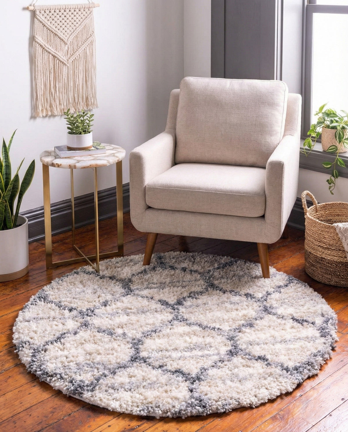 Cozy Cove Shag Collection Area Rug - Marina Round Beige  lifestyle 140