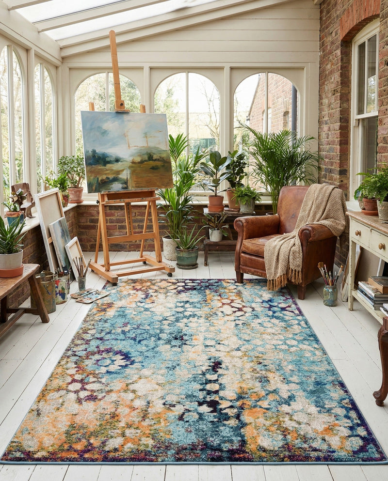 Venetian Tapestry Collection Area Rug - Murano Rectangle Blue  lifestyle 38