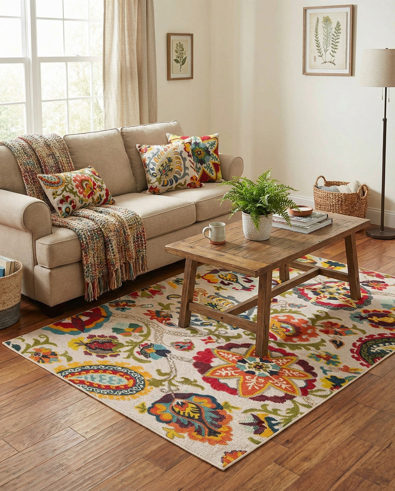 Outdoor Marrakesh Collection Area Rug - Fes Rectangle Multi Beige  lifestyle 64