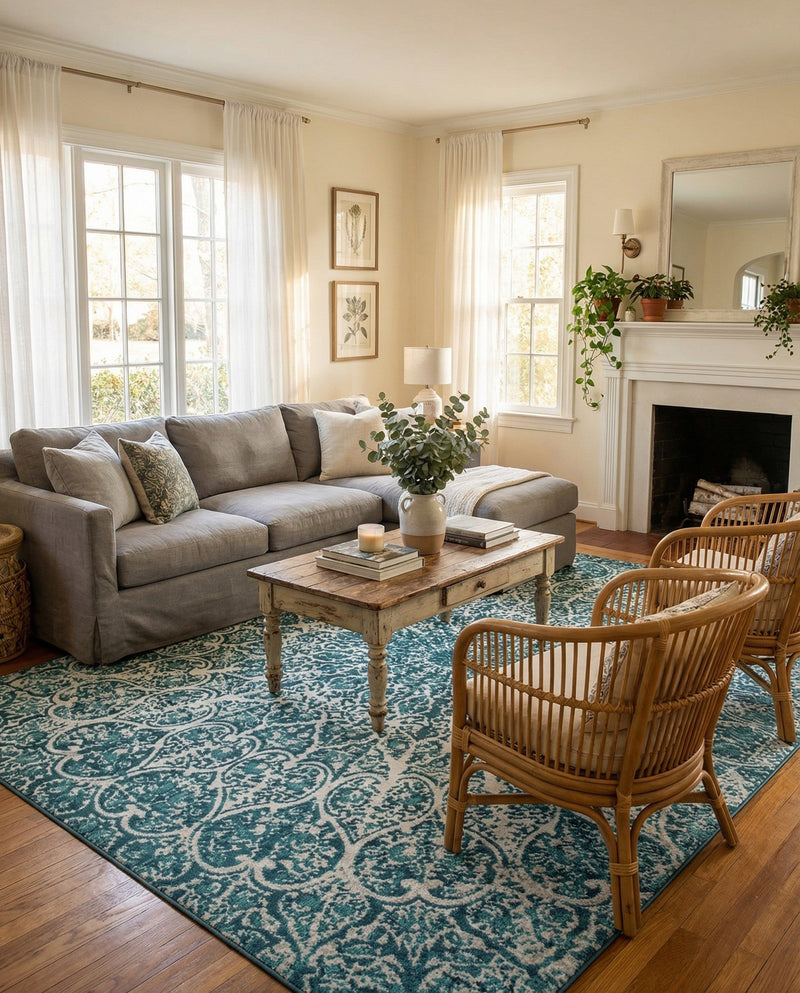 Riviera Elegance Collection Area Rug -  Eze Rectangle Turquoise  lifestyle 19