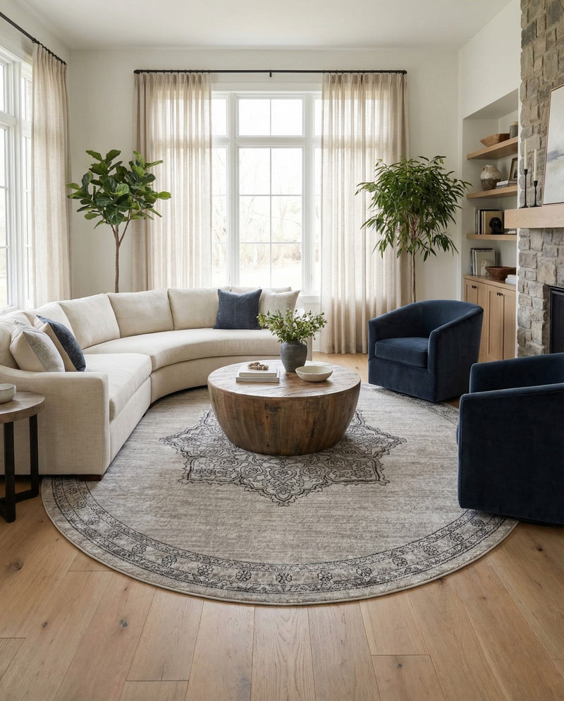 Mykonos Manor Collection Area Rug -  Tinos (Ivory) Round Ivory  lifestyle 77