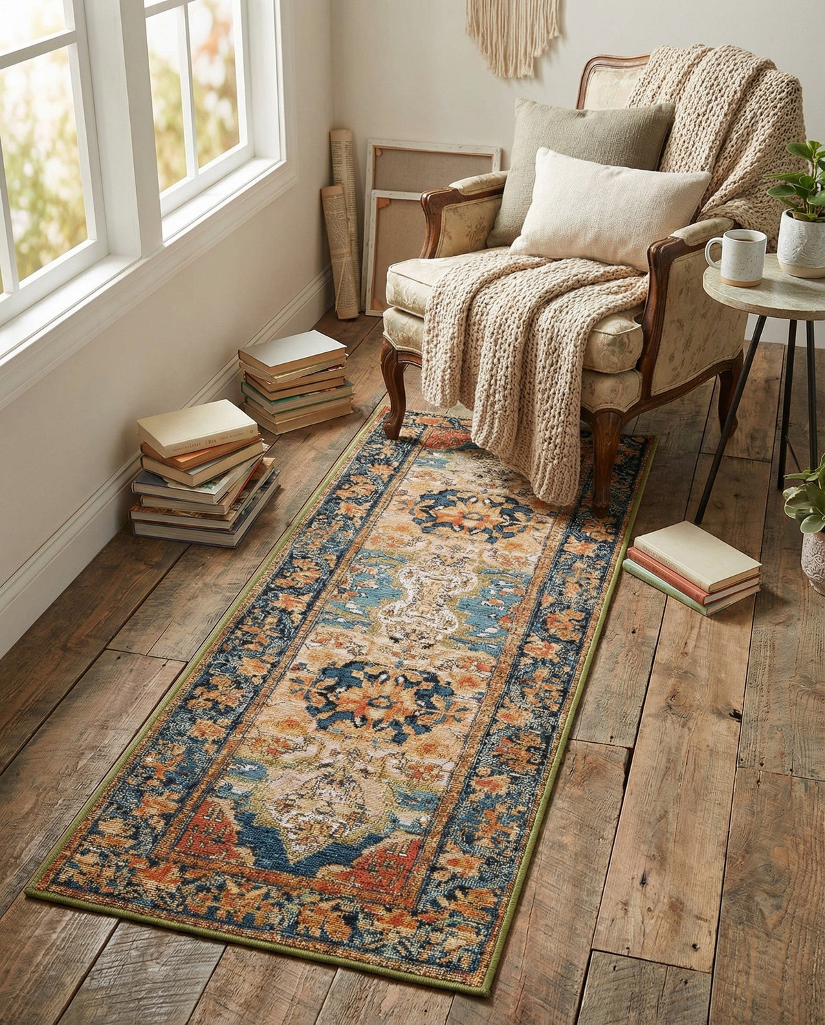 Patio Heritage Collection Area Rug -  Grove Runner Navy Blue and Rust Red  lifestyle 81