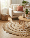 Woven Seaside Jute Collection Area Rug - Coastalhaven (Natural and White) Round Natural and White  lifestyle 33