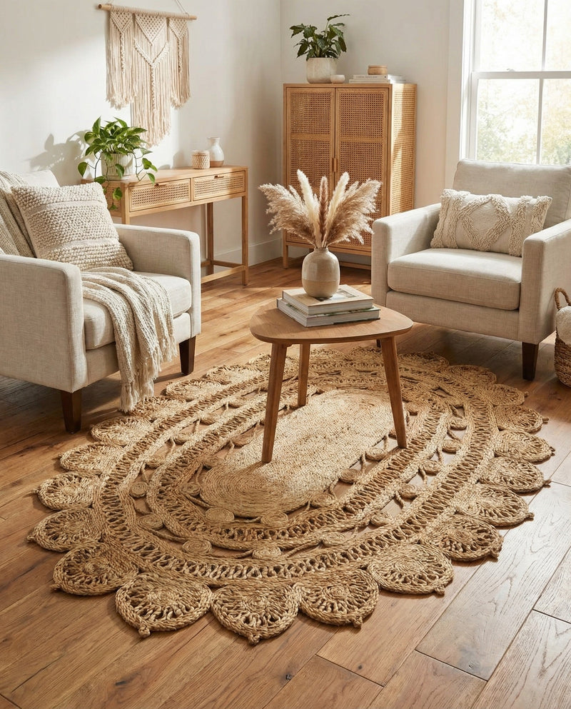 Woven Seaside Jute Collection Area Rug - Coastalhaven (Natural) Oval Natural  lifestyle 30