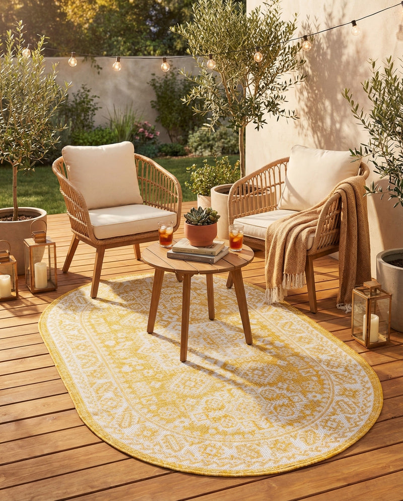 Tribal Terrace Treasures Collection Area Rug -  Incan Isle (Yellow) Oval Yellow  lifestyle 89