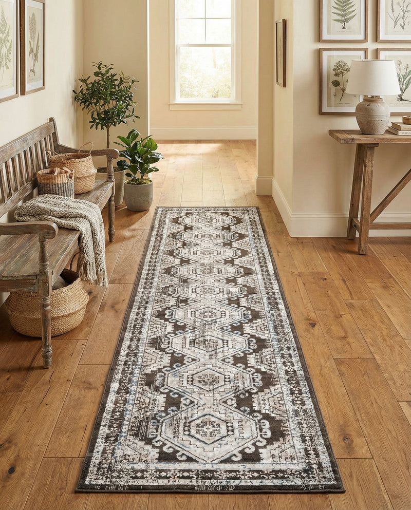 Savannah Elegance Collection Area Rug -  Tybee (Gray) Runner Gray  lifestyle 36