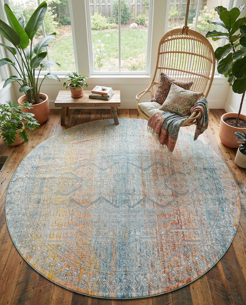 Coastal Haven Collection Area Rug -  Oceania Round Multi  lifestyle 63