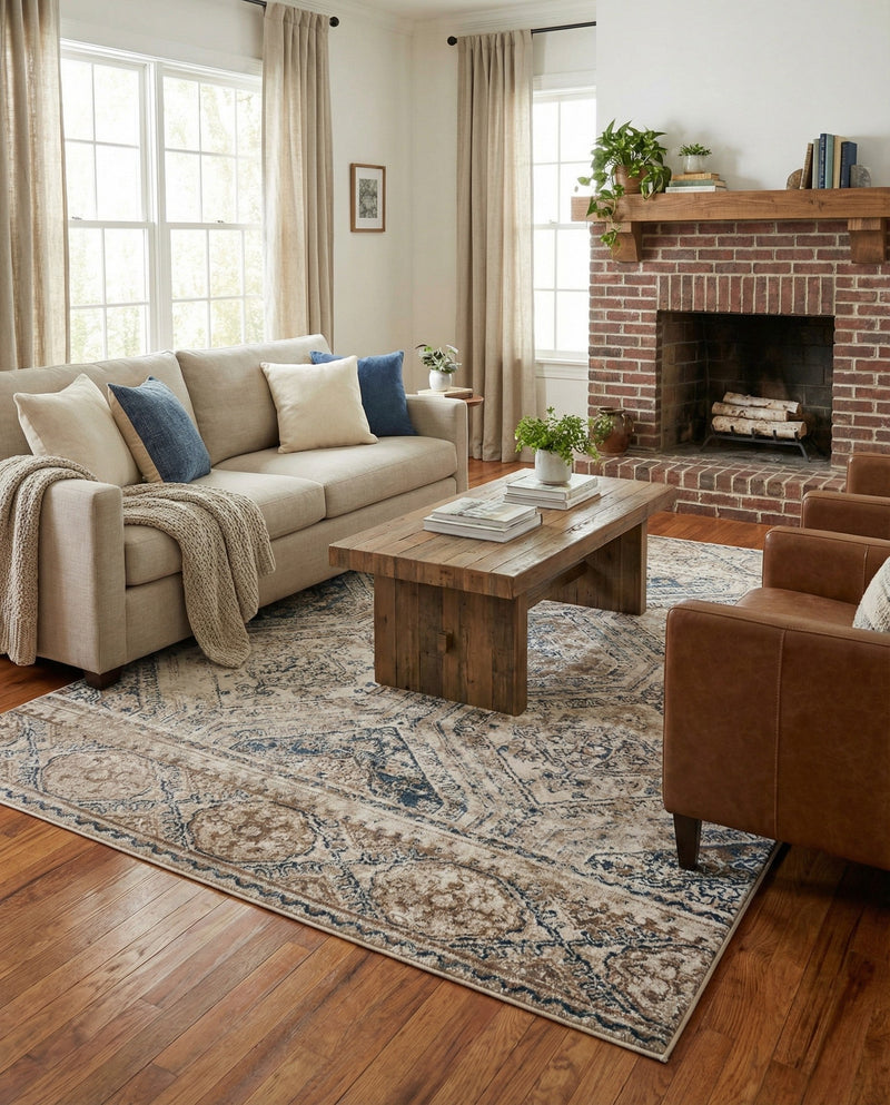 Coastal Manor Collection Area Rug -  Oceanfront Rectangle Blue Beige  lifestyle 8