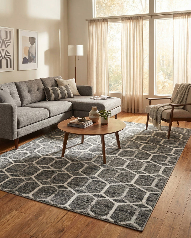 Garden Maze Retreat Collection Area Rug - Hedgegrove Rectangle Grey  lifestyle 12