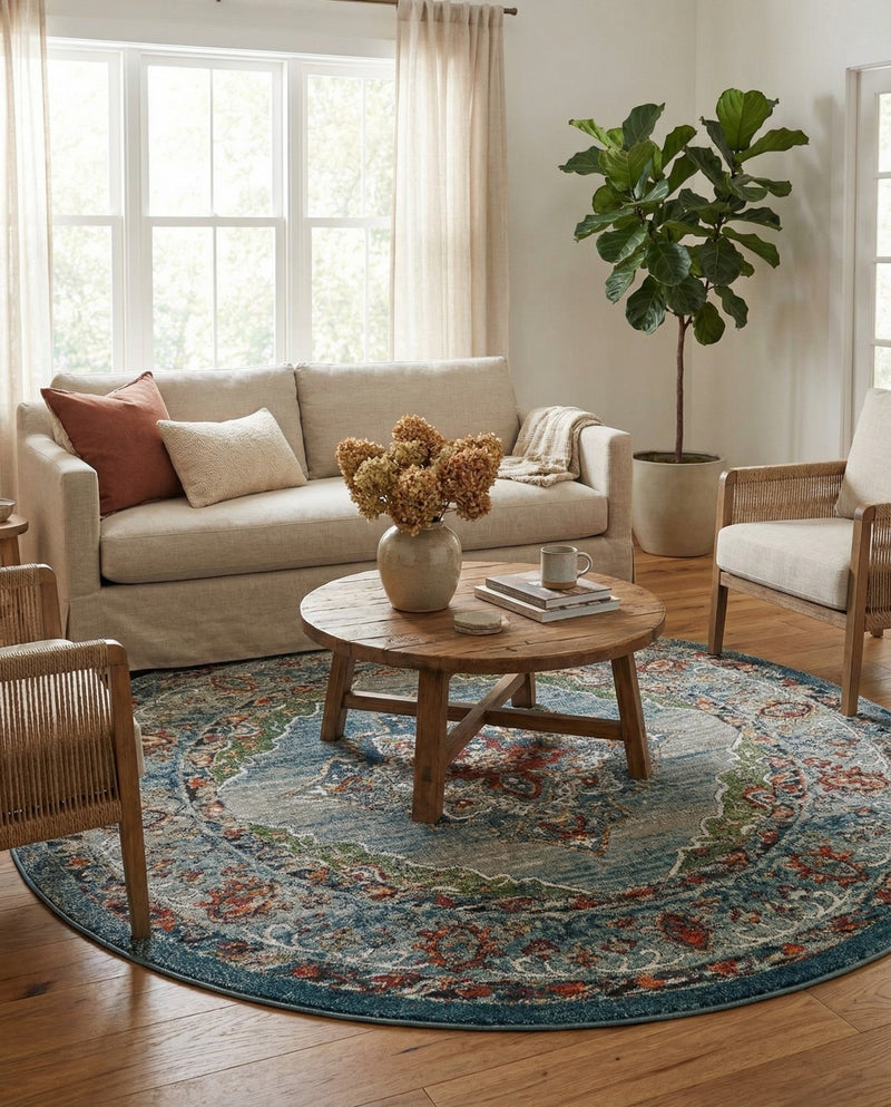 Savannah Soiree Collection Area Rug - Serengeti (Blue) Round Blue  lifestyle 55