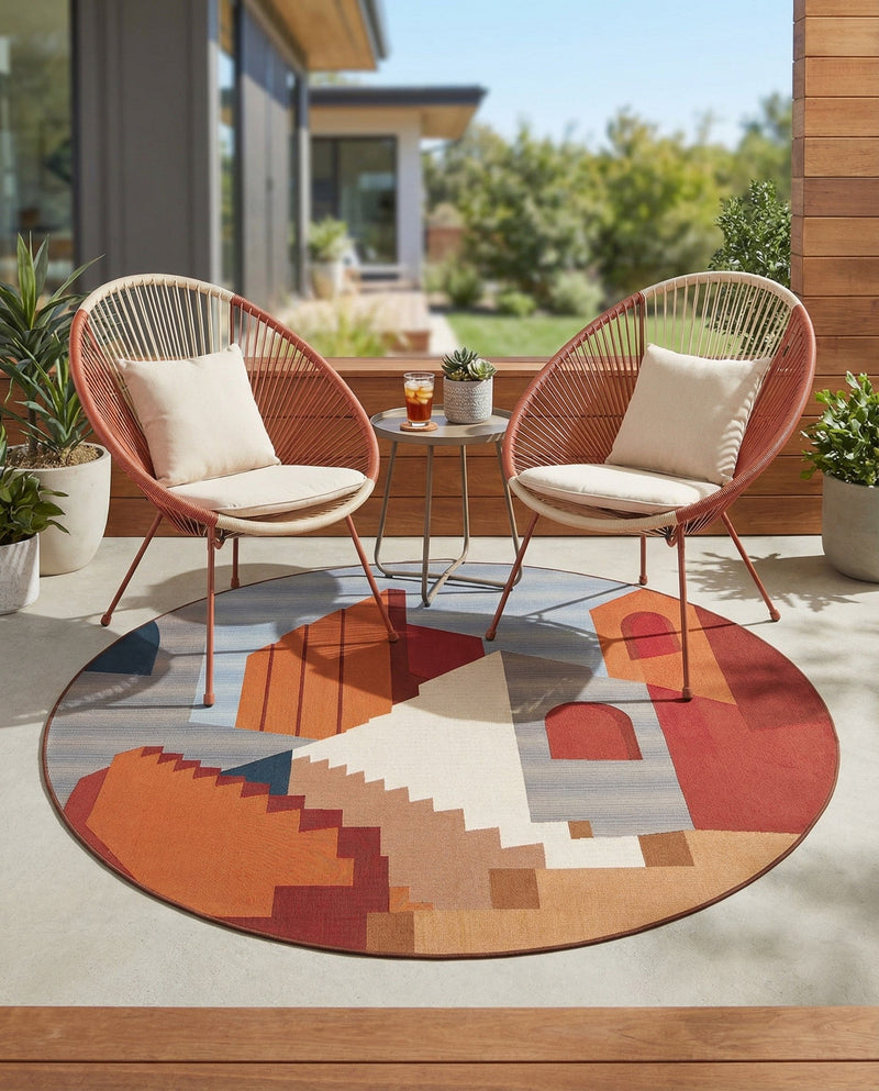 Urban Terrace Collection Area Rug -  Patio Round Multi  lifestyle 69