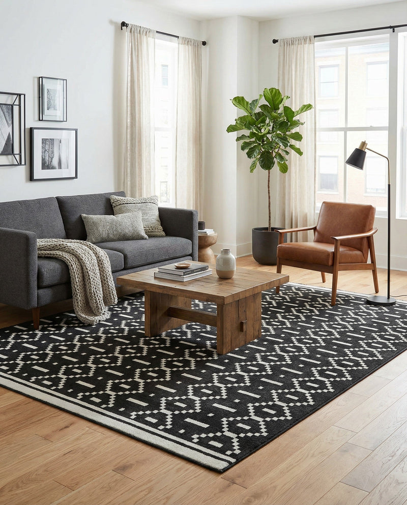 Copenhagen Edge Collection Area Rug -  Tivoli Rectangle Black  lifestyle 44