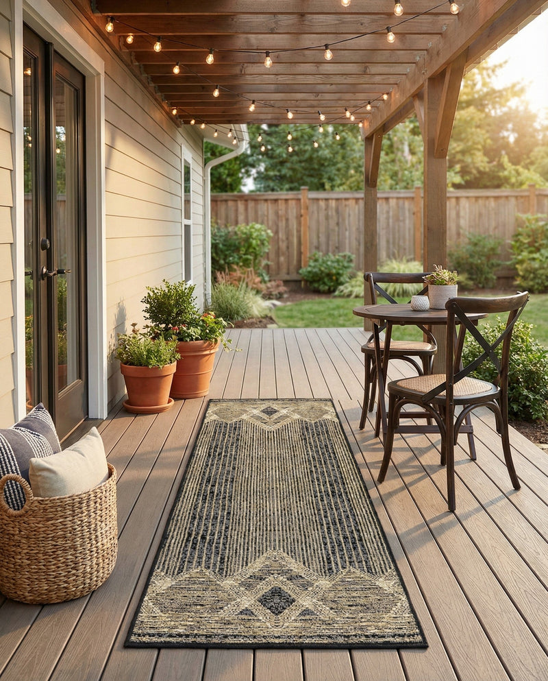 Urban Terrace Collection Area Rug -  Loft Runner Charcoal  lifestyle 80