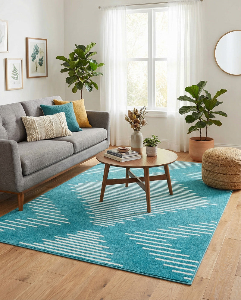 Seychelles Stripes Collection Area Rug - Mahe (Turquoise) Rectangle Turquoise  lifestyle 11