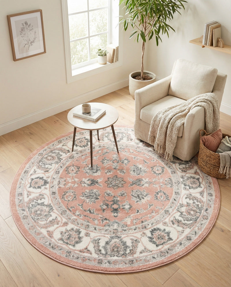 Adriana Terrace Collection Area Rug -  Positano (Rose) Round Rose  lifestyle 60