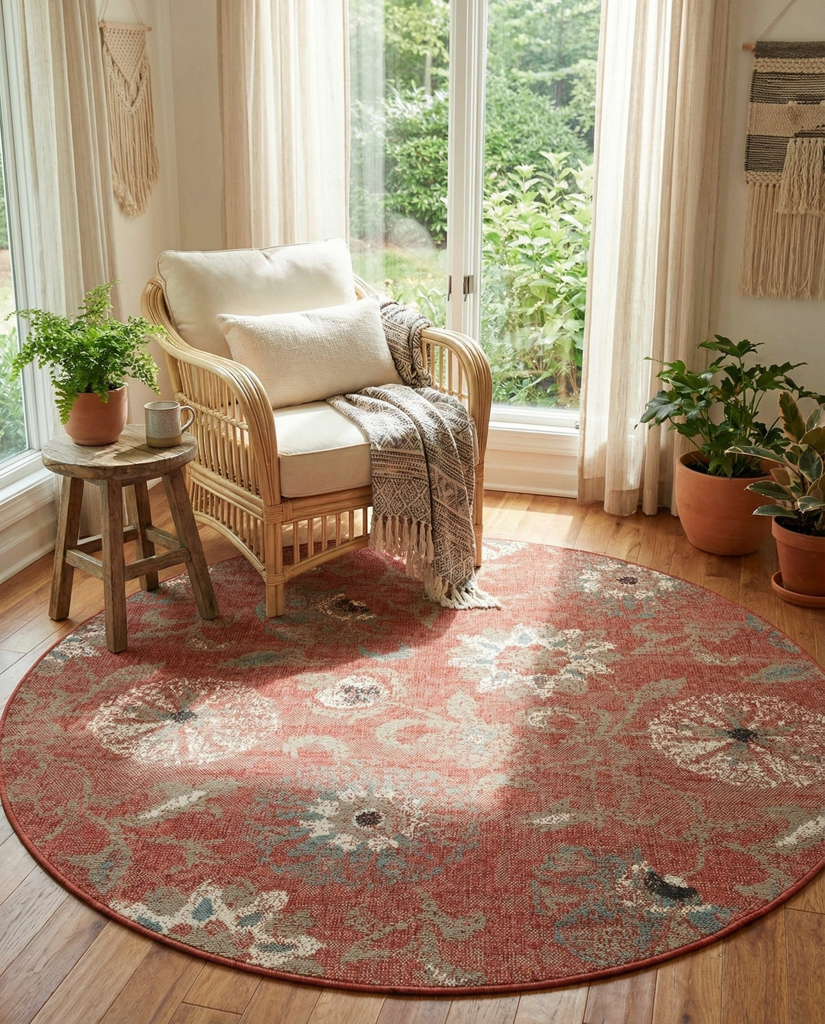 Seaside Blooms Collection Area Rug - Seychelles Round Terracotta  lifestyle 133