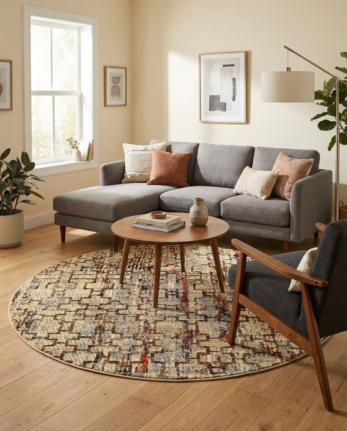 Neptune Elegance Collection Area Rug -  Proteus Round Beige Cream  lifestyle 135