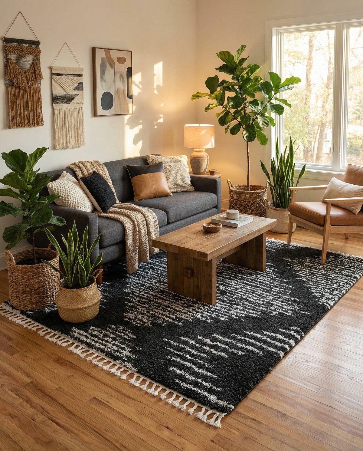 Tranquil Tides Shag Collection Area Rug -  Azure Square Black and White  lifestyle 116