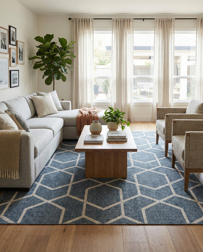 Geo Garden Lattice Collection Area Rug - Savannah Rectangle Harbor Blue  lifestyle 13