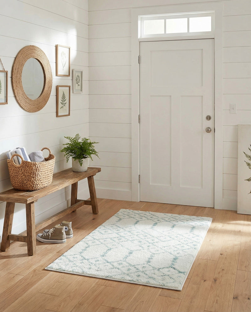 Marrakesh Lattice Collection Area Rug - Casablanca (Ivory Aqua) Rectangle Ivory Aqua  lifestyle 15