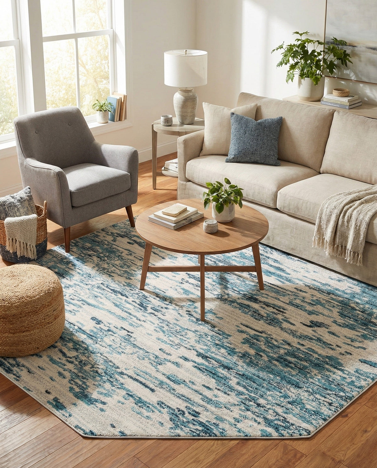 Serenity Sands Collection Area Rug - Dunescape Octagon Blue  lifestyle 78
