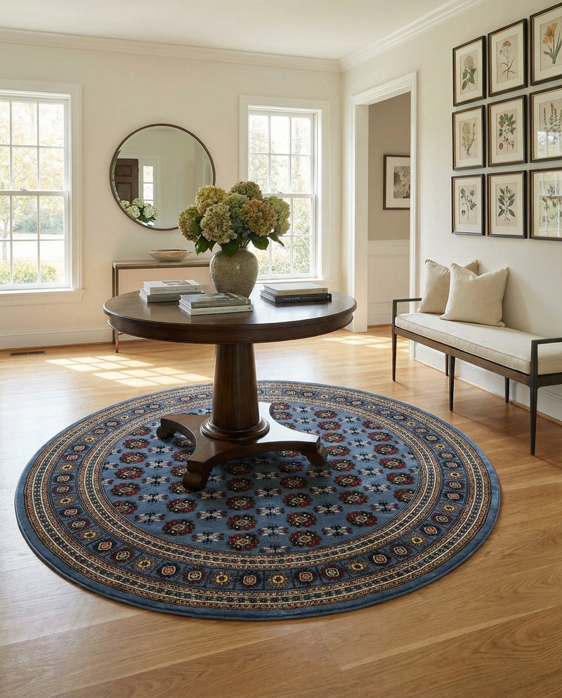 Samarkand Elegance Collection Area Rug -  Margilan (Blue) Round Blue  lifestyle 60