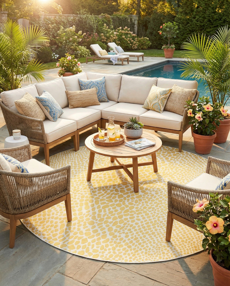 Urban Oasis Rugs Collection Area Rug -  Terrace (Yellow Ivory) Round Yellow Ivory  lifestyle 21