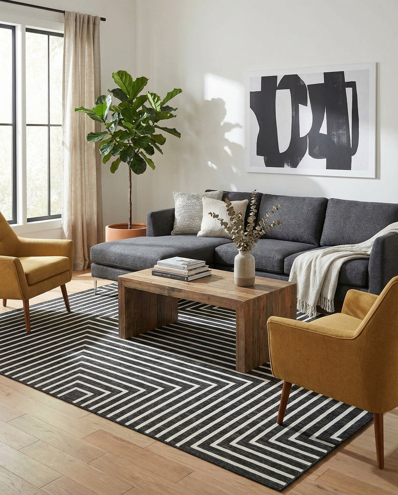 Urban Terrace Collection Area Rug -  Astoria (Black and White) Rectangle Black and White  lifestyle 5