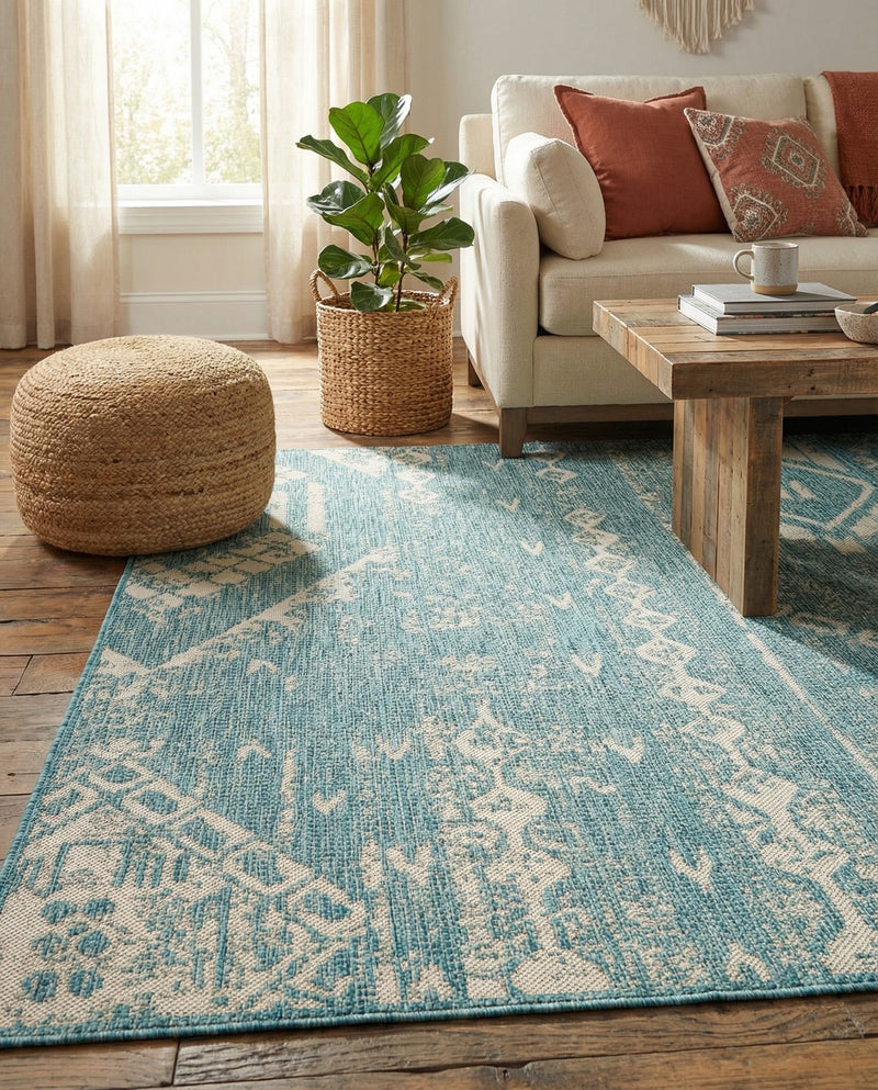 Desert Nomad Terrace Collection Area Rug - Sahara (Light Aqua) Rectangle Light Aqua  lifestyle 10