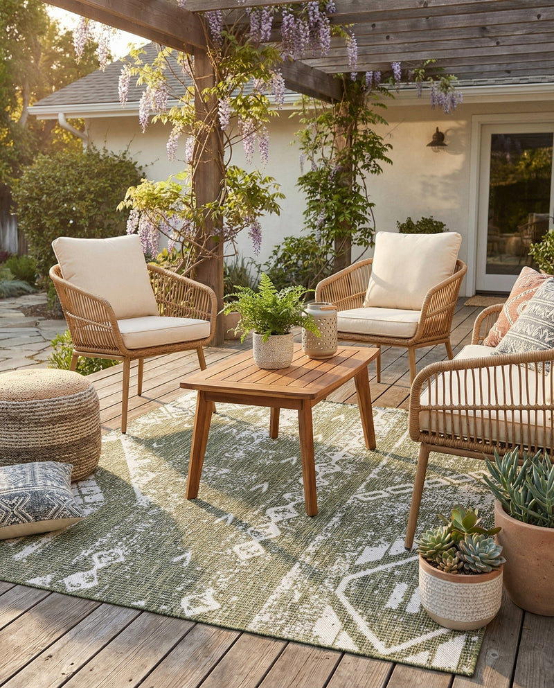 Desert Nomad Terrace Collection Area Rug - Sahara (Green) Square Green  lifestyle 63
