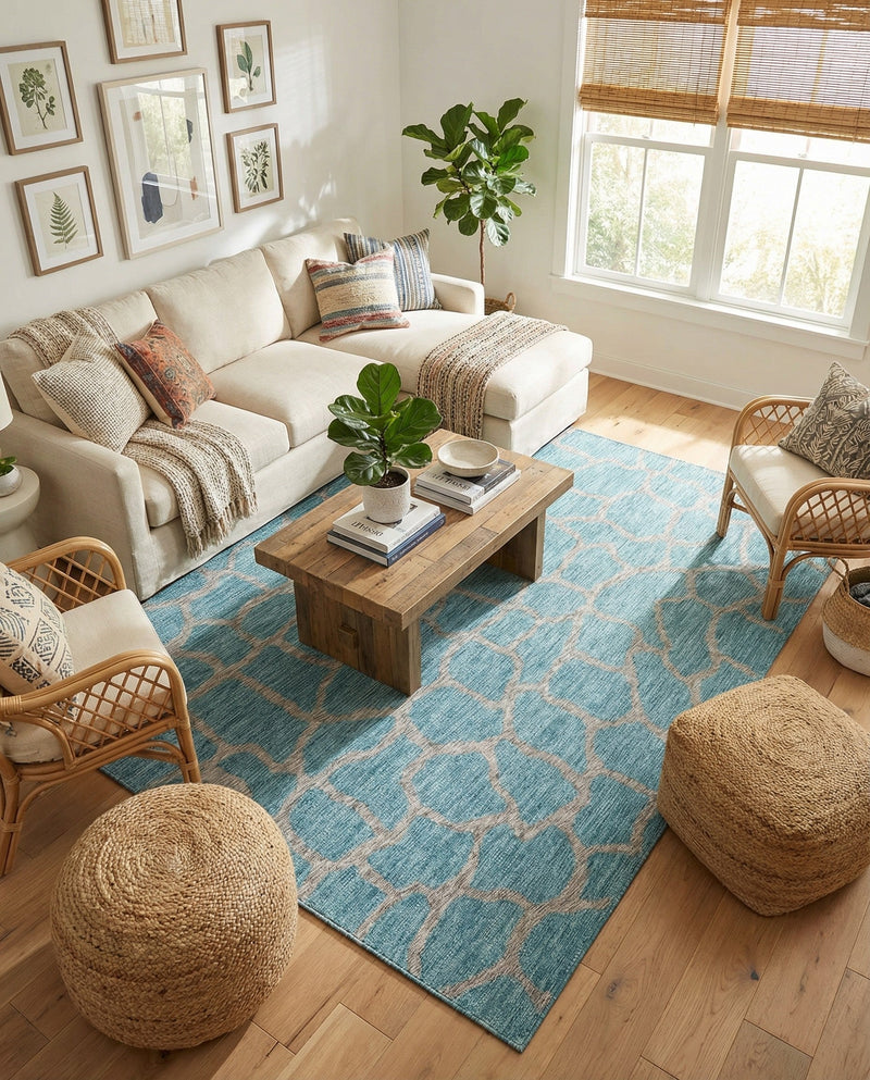 Savannah Escape Collection Area Rug -  Rainforest Rectangle Light Aqua  lifestyle 38