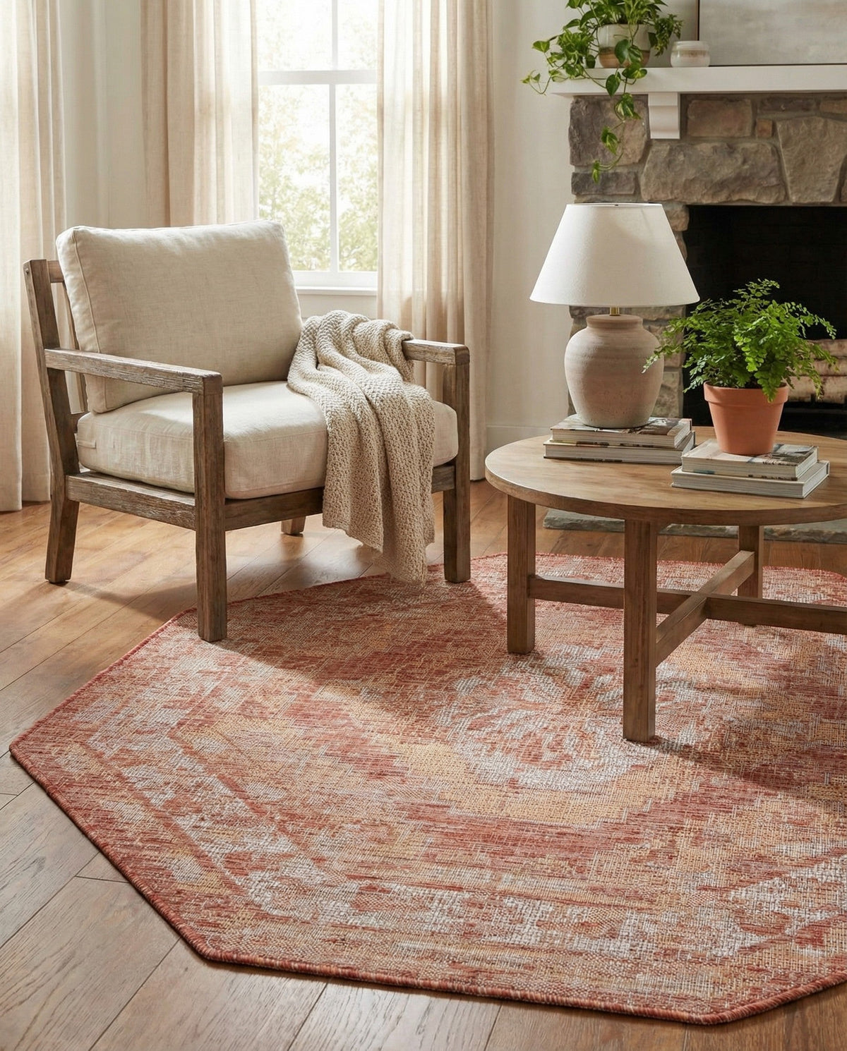 Patio Heritage Collection Area Rug -  Augusta (Rust Red) Octagon Rust Red  lifestyle 12