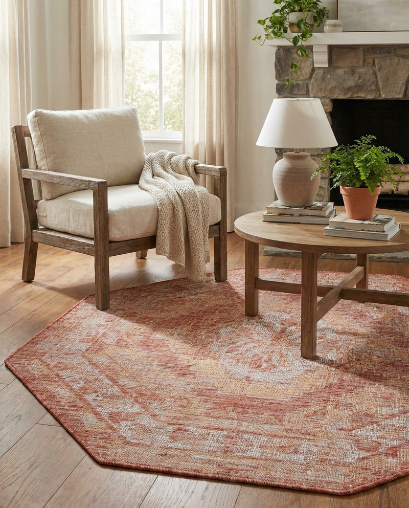 Patio Heritage Collection Area Rug -  Augusta (Rust Red) Octagon Rust Red  lifestyle 12