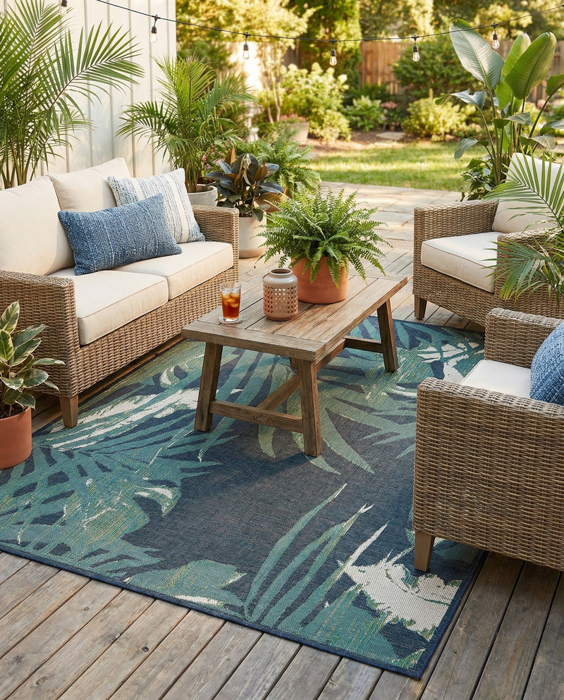 Coastal Terrace Collection Area Rug -  Anchor Square Navy Blue  lifestyle 71