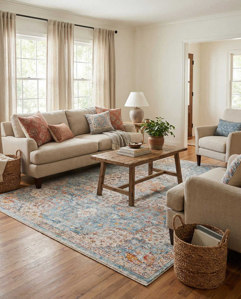 Coastal Haven Collection Area Rug - Seabreeze (Blue) Rectangle Blue  lifestyle 26