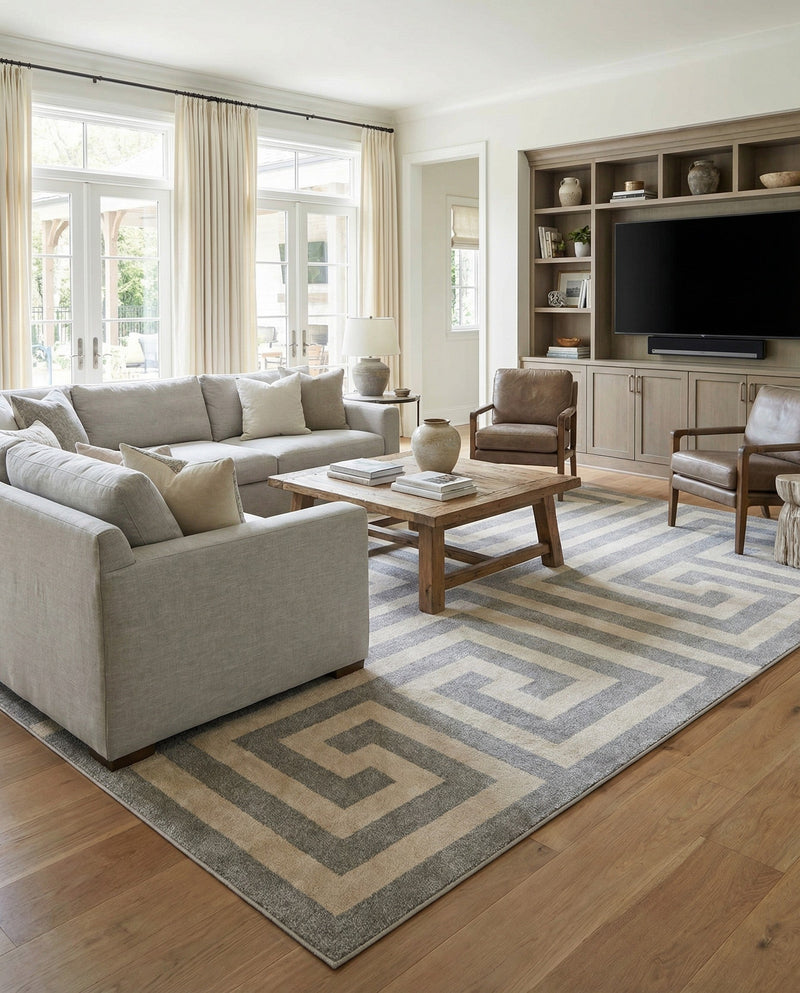 Aegean Labyrinth Collection Area Rug -  Mykonos Rectangle Gray  lifestyle 33