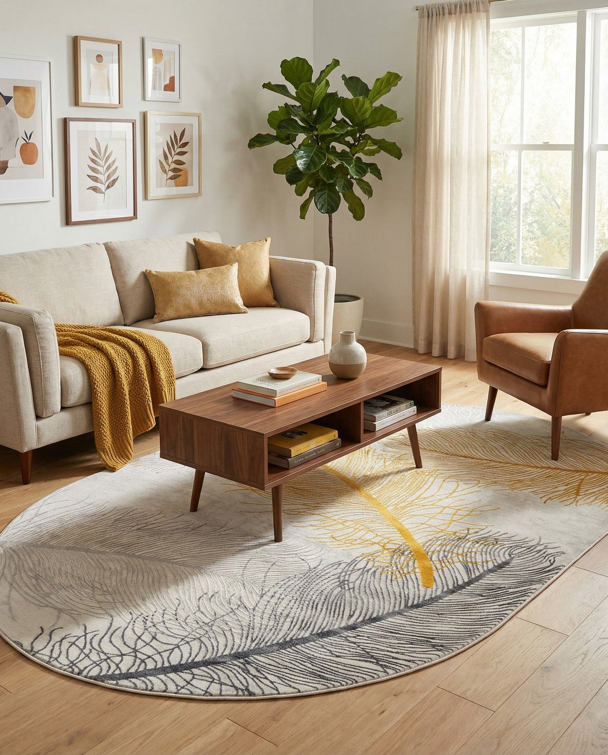 Bloomsbury Elegance Collection Area Rug -  Westminster Oval Yellow Gray  lifestyle 154